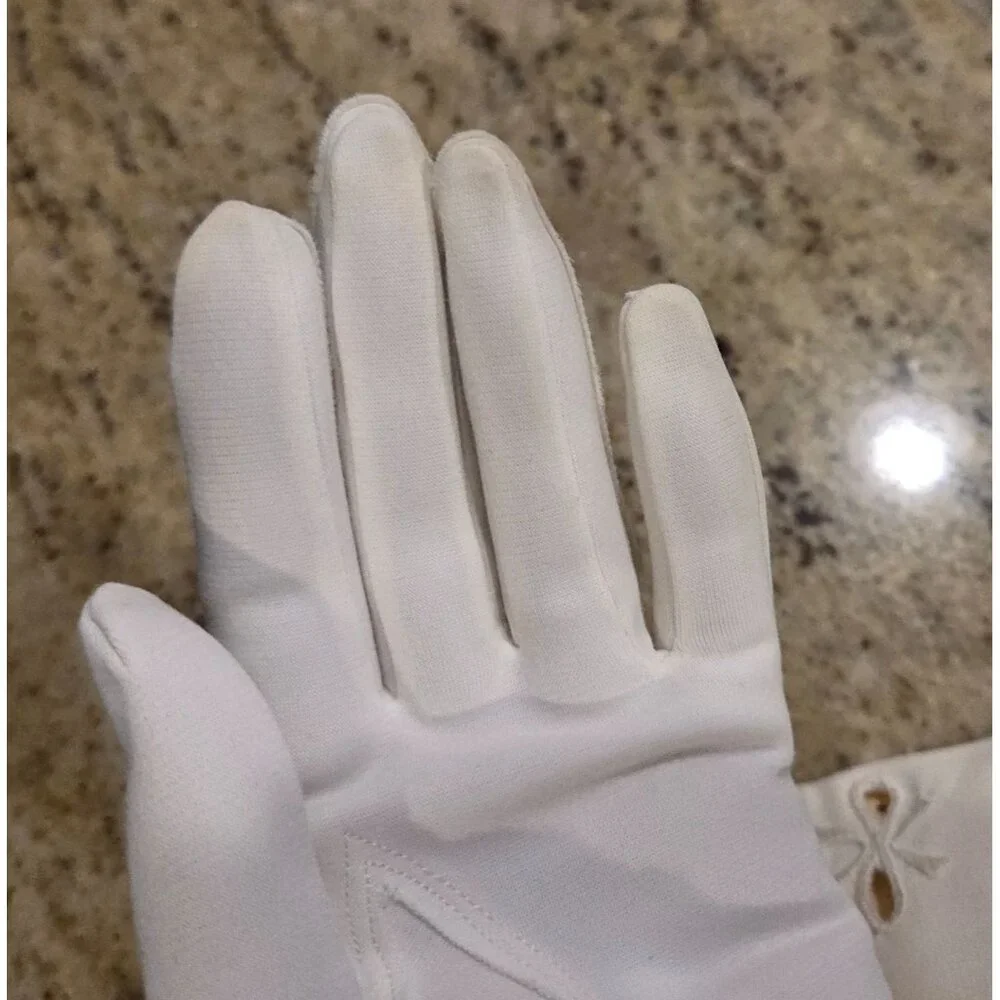 New! Vintage Women's Size S White Nylon Formal Short Gloves Bow Cutout